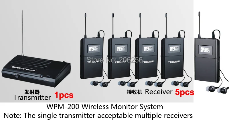 Бутик Takstar WPM-200 UHF Беспроводная система монитора стерео наушники-вкладыши беспроводные наушники передатчик 1 шт.+ 5 шт. приемник+ 5 наушников