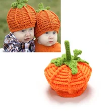 2016 New Infant Handmade Halloween Orange Pumpkin Crochet Knit Hat Baby Toddler Fancy Dress Accessory Costume Party Props