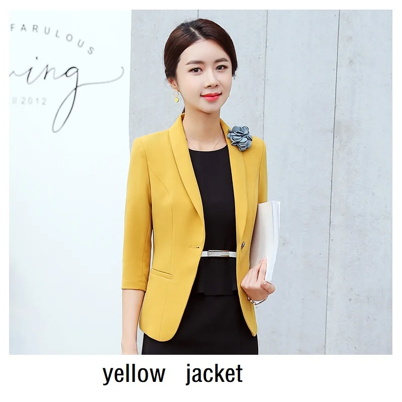 yellow jacket Женские костюмы, приталенные весенние куртки с рукавом до локтя, платье, комплект из 2 предметов, OL формальные деловые женские платья, костюмы, женские комплекты, костюмы 1305 - Цвет: yellow jacket