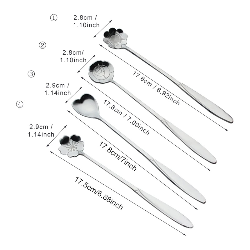 4 قطعة/الوحدة الزهور على شكل اثارة القهوة المجارف Coffeeware الفولاذ المقاوم للصدأ شاي مثلج الحلوى أواني الطعام اكسسوارات المطبخ البند