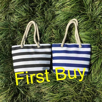 

10pcs/lot free shipping monogrammed stripe canvas beach bag good quality personalized tote bag women handbags shopping bag