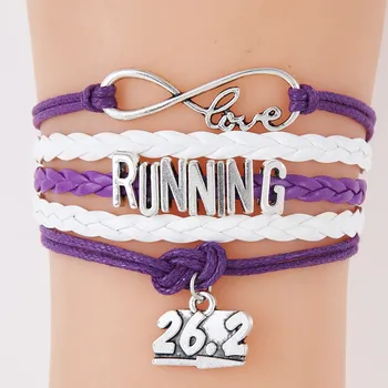 

(1400pcs/lot) Infinity Love RUNNING Bracelet 26.2 Miles Charm Braid Leather Rope Wrap Bracelets & Bangles For Women Men Jewelry
