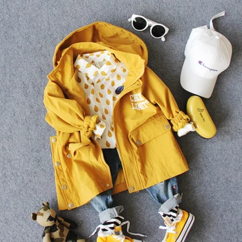 

2-8Y new 2018 autumn boys casual letter loose windbreaker 1pc fashion style fall letter boys coat with hood kids oversize cloth