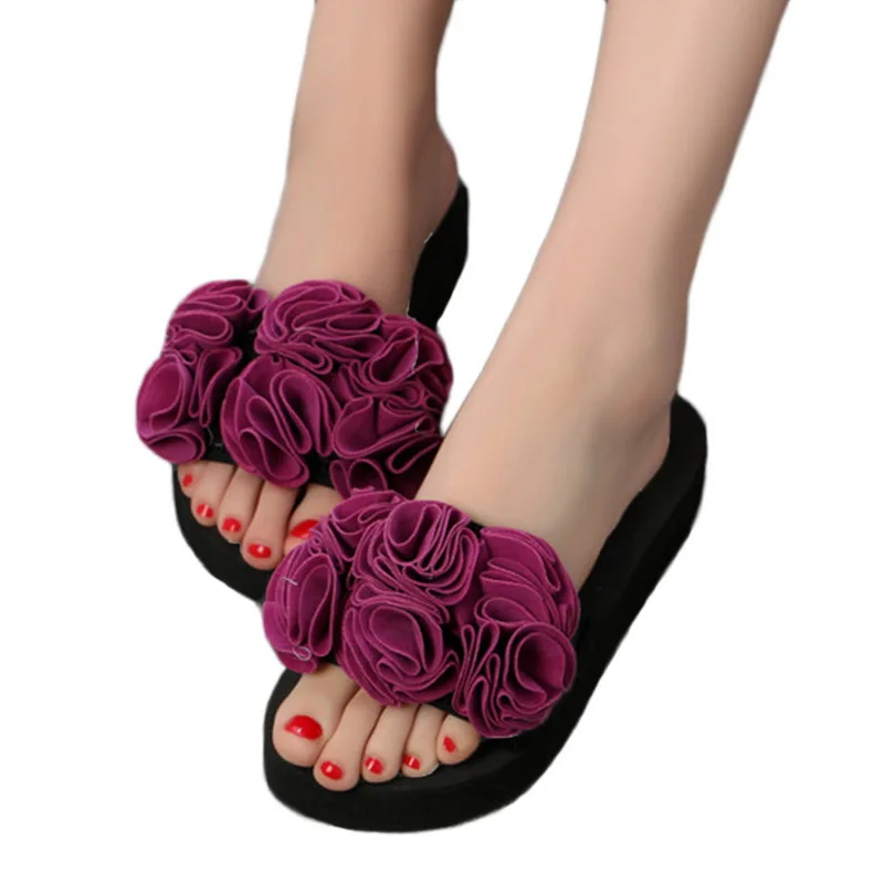 

OeakSummer Woman Shoes Women Flower Summer Sandals Slipper Indoor Outdoor Flip-flops Beach Shoes Ladies Platform Slipper Black