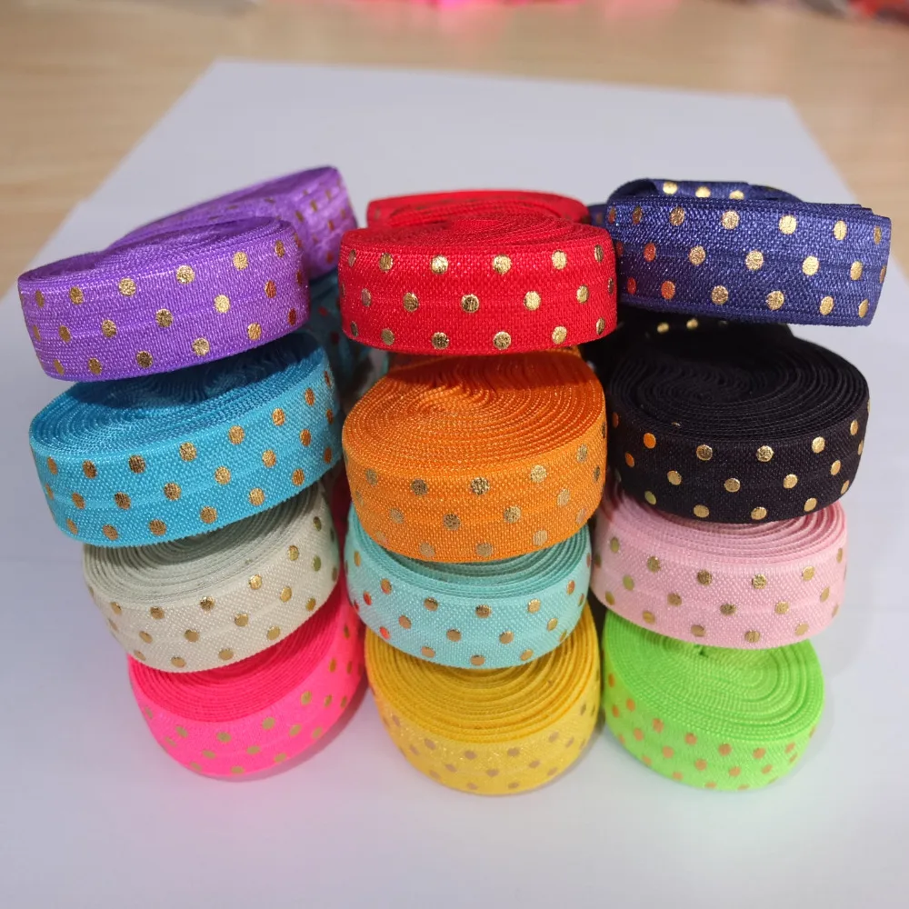 Buy 5 Yards Gold Foil Dots Elastic bands 5/8''Fold
