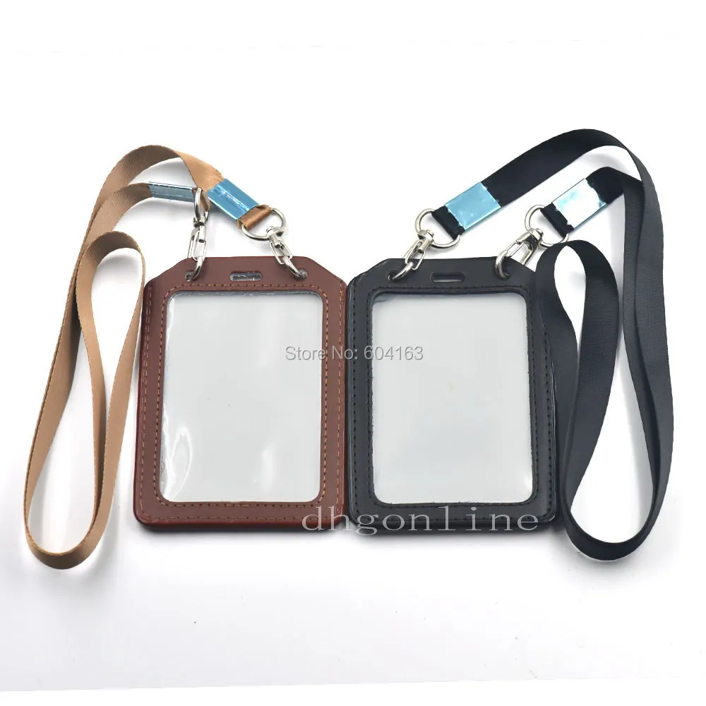 

3 Sets Strap lanyard + ID Card Badge Holder badge Exhibition Genuine leather Vertical Clear-Black Clear-Brown