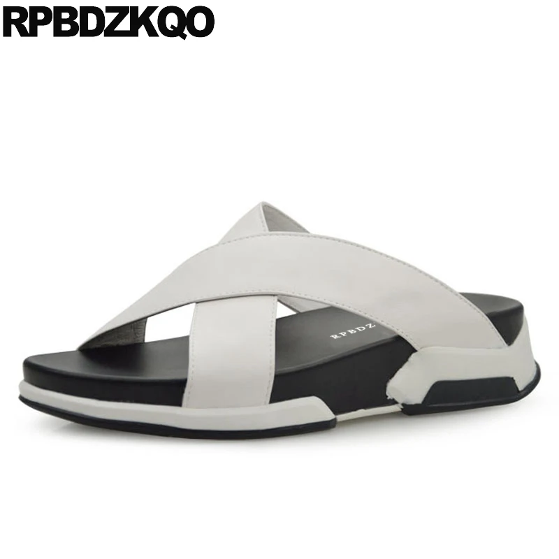

slippers large size shoes high quality 2019 designer white 45 slides slip on men sandals leather summer open toe genuine strap
