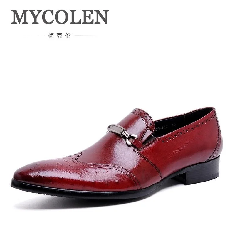 

MYCOLEN Italian Fashion Men Black Dress Shoes Men Genuine Leather Slip On Formal Suit Footwear 2018 Wedding Office Man Flats
