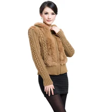 Подлинная стриженая кроличья Меховая куртка с капюшоном трикотажные пальто свитер OEM