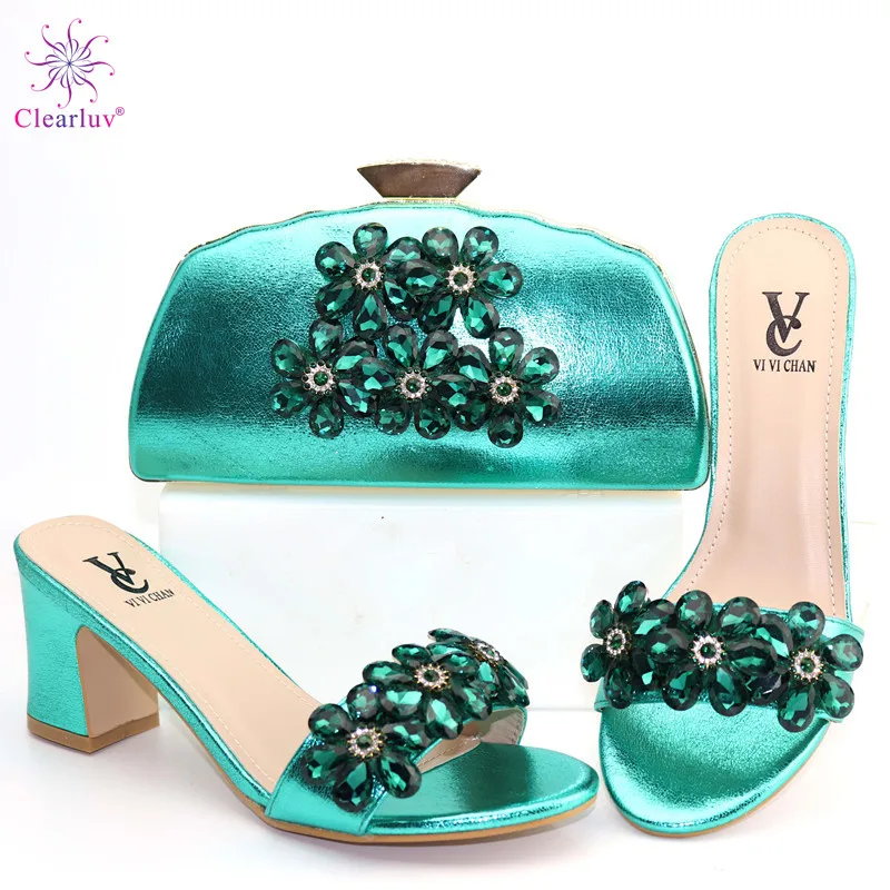 

New Green Color African Wedding Italian Shoe and Bag Sets Wedding Shoe and Bag Sets Italian Ladies Shoes with Matching Bags Set