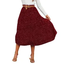 Женская шифоновая плиссированная юбка, Ретро стиль, высокая талия, в горошек, юбка миди, эластичный пояс, осенняя юбка Jupe Femme(не включает пояс