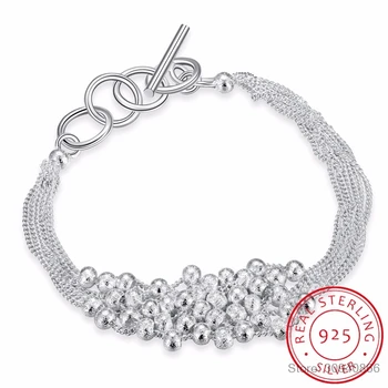 

LEKANI Hot Sale 925 Sterling Silver Fine Jewelry Fashion Six Line Frosted Bead Bracelet Bangle Pulseiras de Prata for Women Gift