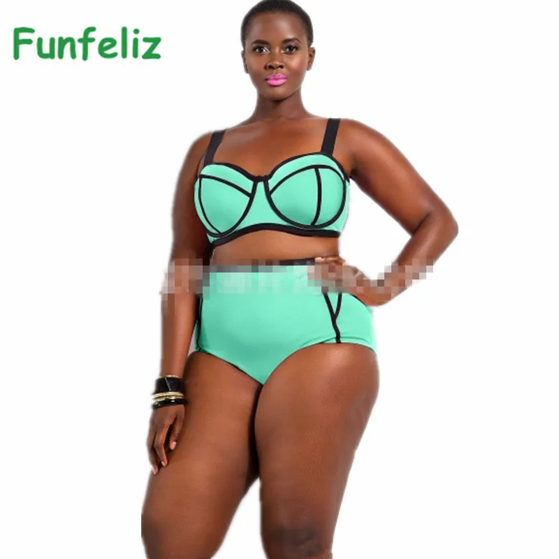 

High waist Swimsuit Large Size Bikini maillot de bain Plus Size Swimwear XL-4XL Swimming Suit for Women