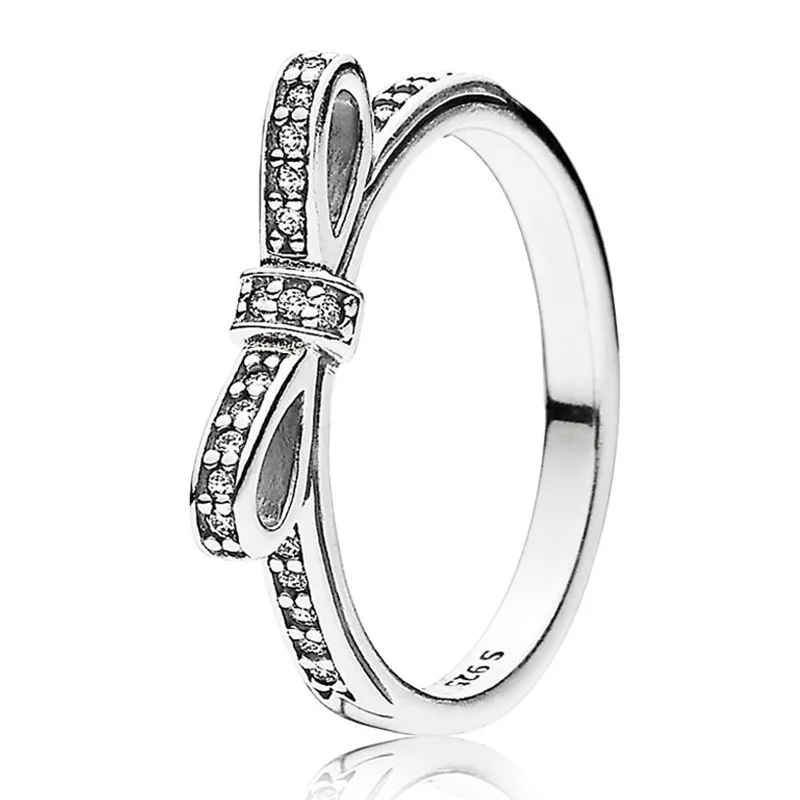 30% 925 Silver Rose Gold Delicate Bow Rings With Crystal For Women Wedding Party Gift Fine Europe Jewelry