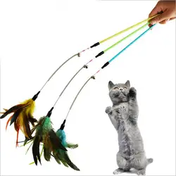 Кошка перо игрушка красочные бисера спиральная пружина палку кошка взаимодействия и обучение палочки ПЭТ колокольчиками игрушки поставок