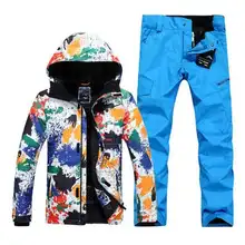 GSOU снег Для мужчин всплеск узор лыжный костюм зимний толстый теплый дышащий ветрозащитный Водонепроницаемый Лыжная куртка лыжные штаны Размеры XS-XL