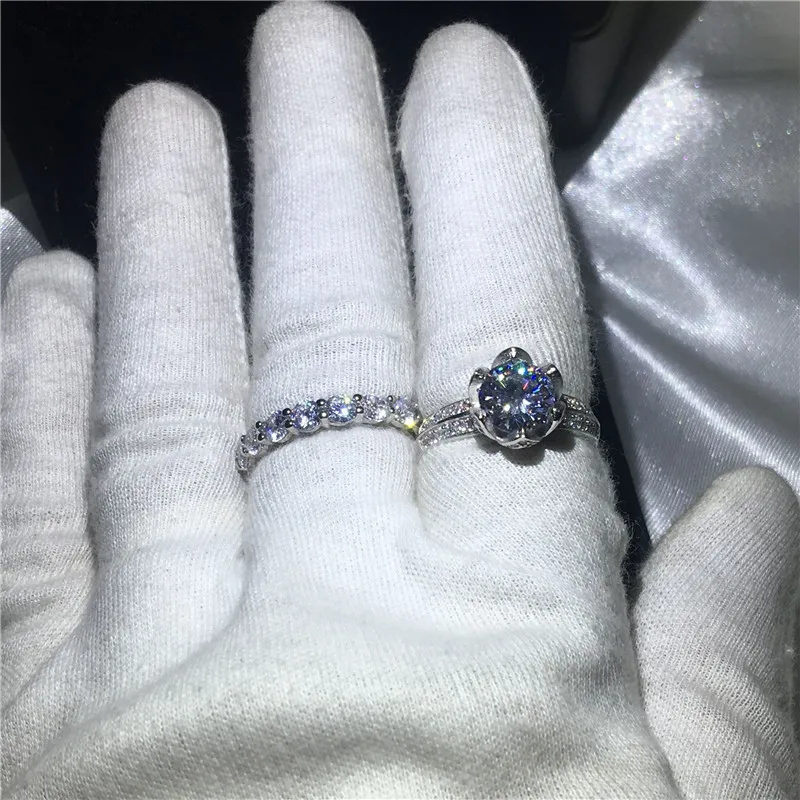 Choucong цветок кольцо набор 3ct прозрачный 5A Циркон Cz 925 пробы серебро обручальное кольца для мужчин и женщин ювелирные изделия
