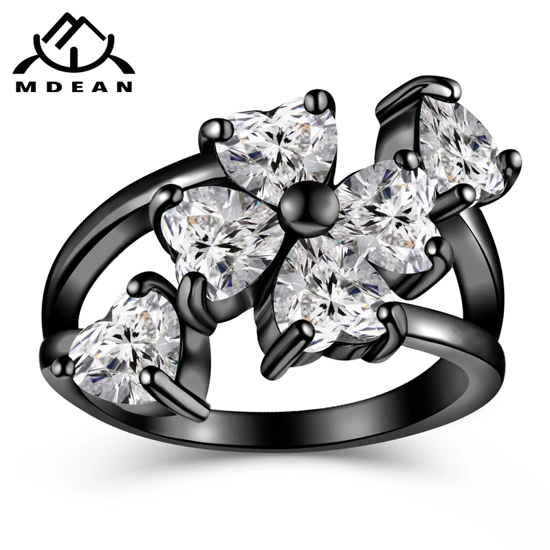 

MDEAN Black Gold Color Wedding Rings Heart AAA Zircon Engagement Jewelry for Women Engagement Bijoux Bague Size 5-12 H1269