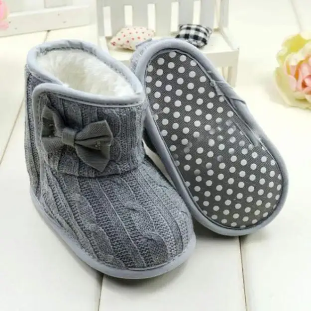 Fashion Baby Bowknot Soft Sole Winter Warm Shoes Boots Woolen Yarn Soft Butterfly-knot Round Toe Boots winter Drop Ship