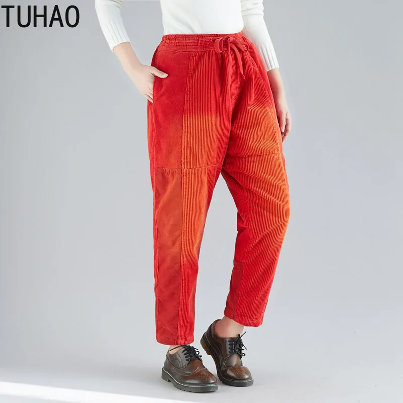 2019 spring Winter Warm Thick Pants Vintage Straight Loose Trousers Casual Vintage Pants Large Size Jeans Cross Pants LLJ