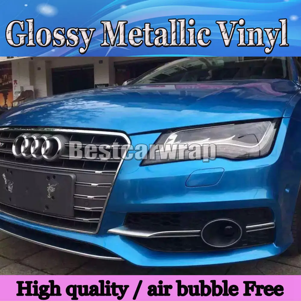 

Pearl blue Metallic Candy Glossy Vinyl Car wrapping sticker With Air Bubble Free Whole car wrapping foil :1.52x 20m