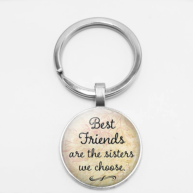 

Best Friends Are The Sisters We Choose Silver-plated Key Chain Bible Poetry Glass Keychain Key Ring Woman Gift