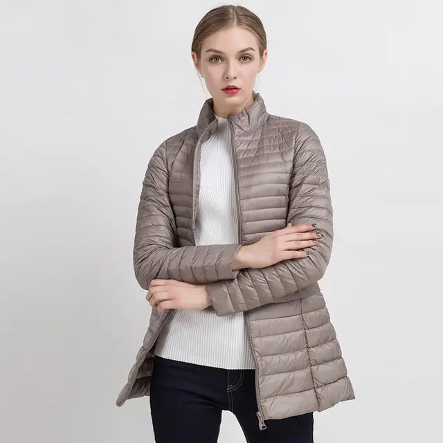 Medium Length Jacket With 90 White Duck Down Women OverCoat Ultralight