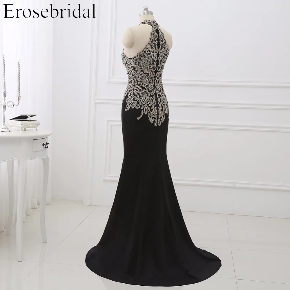 2019 Autumn New Evening Dress Long Black Mermaid Evening Gowns Robe De Soiree with Sweep Train Gold Appliques 48 Hours Shipping 2019 Autumn New Evening Dress Long Black Mermaid Evening Gowns Robe De Soiree with Sweep Train Gold Appliques 48 Hours Shipping