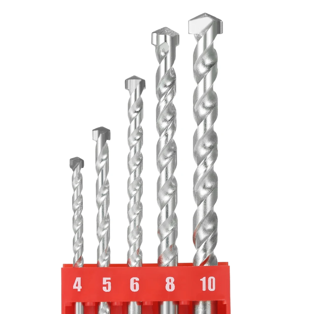 5pcs 4 10mm Rotary Masonry Drill Bits Set Galvanized Drills Round Shank