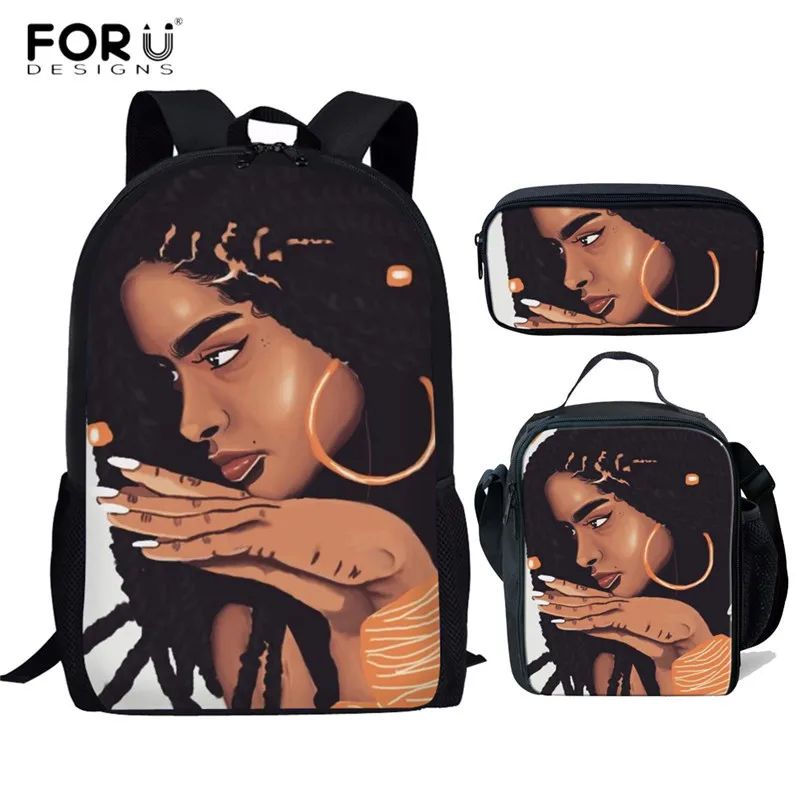 FORUDESIGNS/черная девочка магический узор 3 шт. школьные сумки афро для девочек женские забавные рюкзаки для ноутбука модные дорожные сумки - Цвет: HMA108CGK