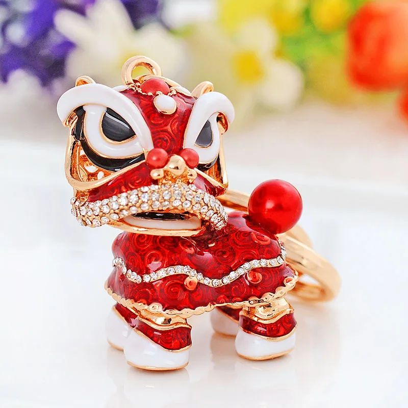 Chinese style lion dance keychain ancient mascot key chains fashion