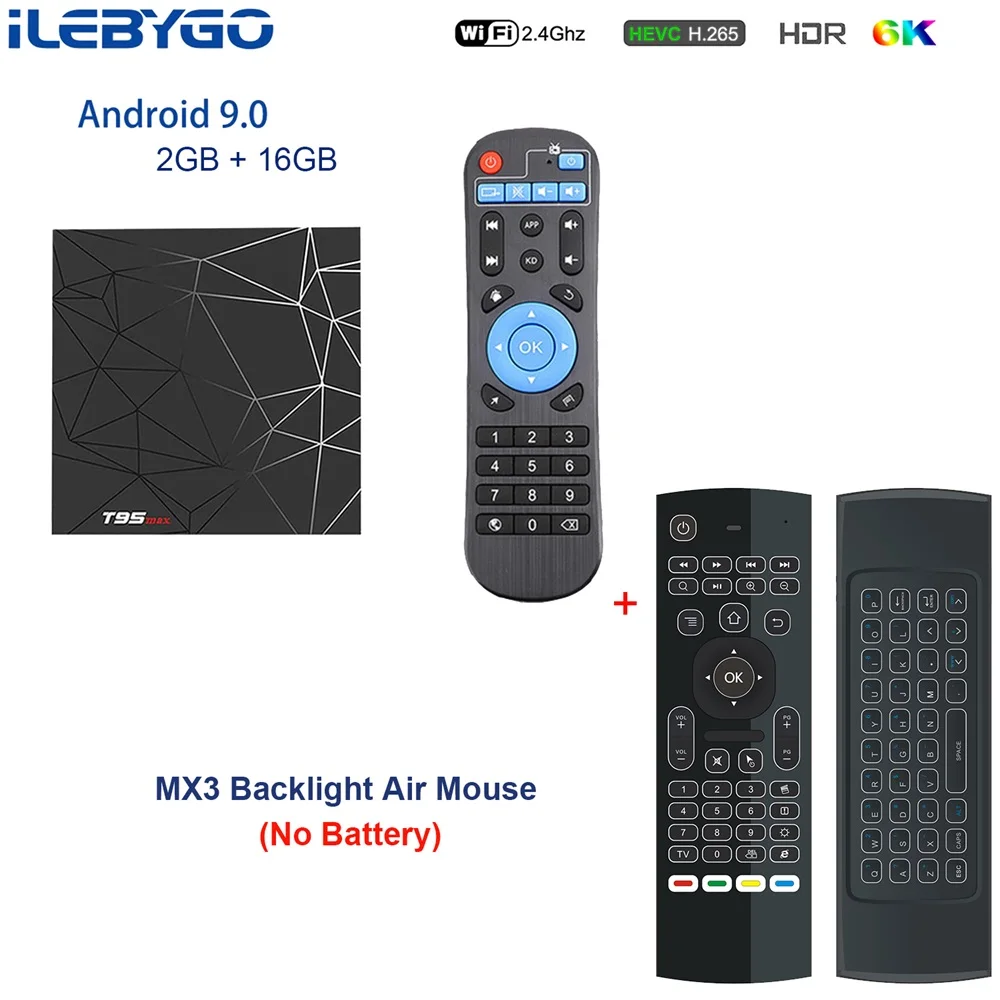 ILebygo T95 MAX Android 9,0 Smart ТВ BOX Allwinner H6 4 ядра 4 Гб Оперативная память 64 Гб Встроенная память H.265 HD 2,4G Wi-Fi YouTube 6 K Декодер каналов кабельного телевидения - Цвет: 2GB16GB-MX3