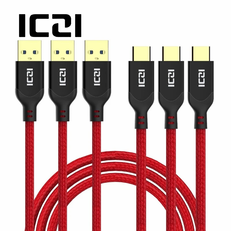 ICZI 1 m 3 حزمة نوع C كابل النايلون مضفر 2.4A سريع شحن كابل بيانات USB C كابل ل Xiaomi هواوي سامسونج