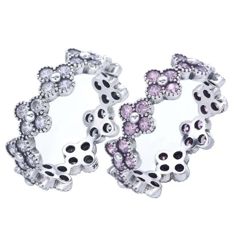 

Pink Clear Cubic Zirconia 925 Sterling Silver Circle Flower Ring For Women Wedding Engagement Gift Fine Pandora Jewelry Original