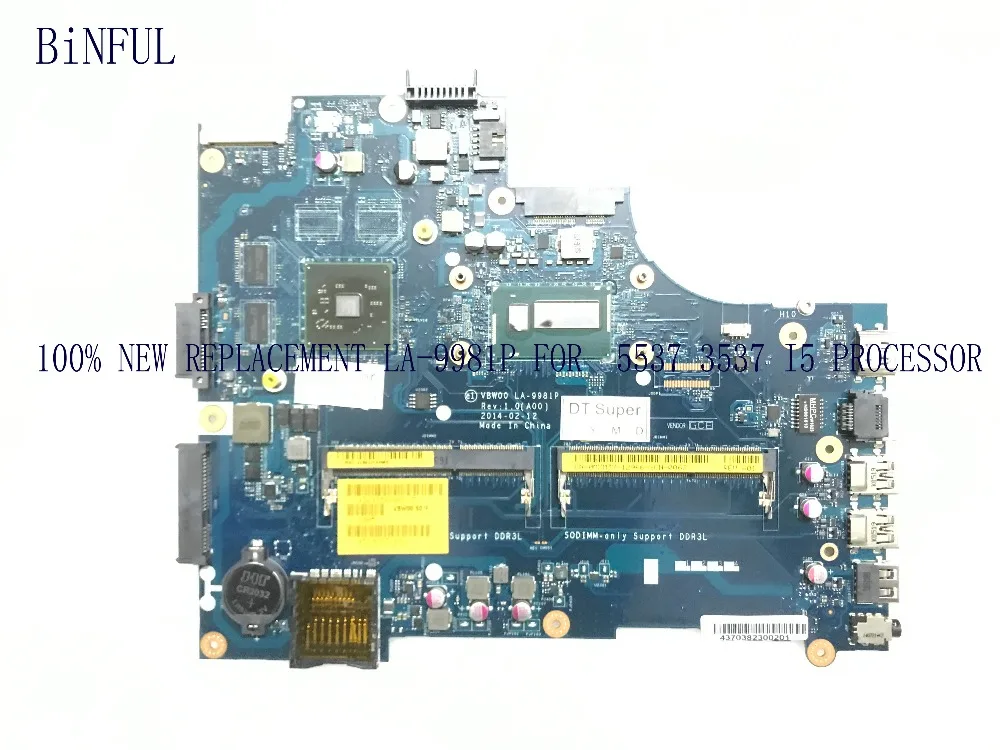 

BiNFUL AVAILABLE NEW ITEM VBW00 LA-9981P LAPTOP MOTHERBOARD FOR DELL INSPIRON 5537 / 3537 MAINBOARD I5 CPU +VIDEO CARD