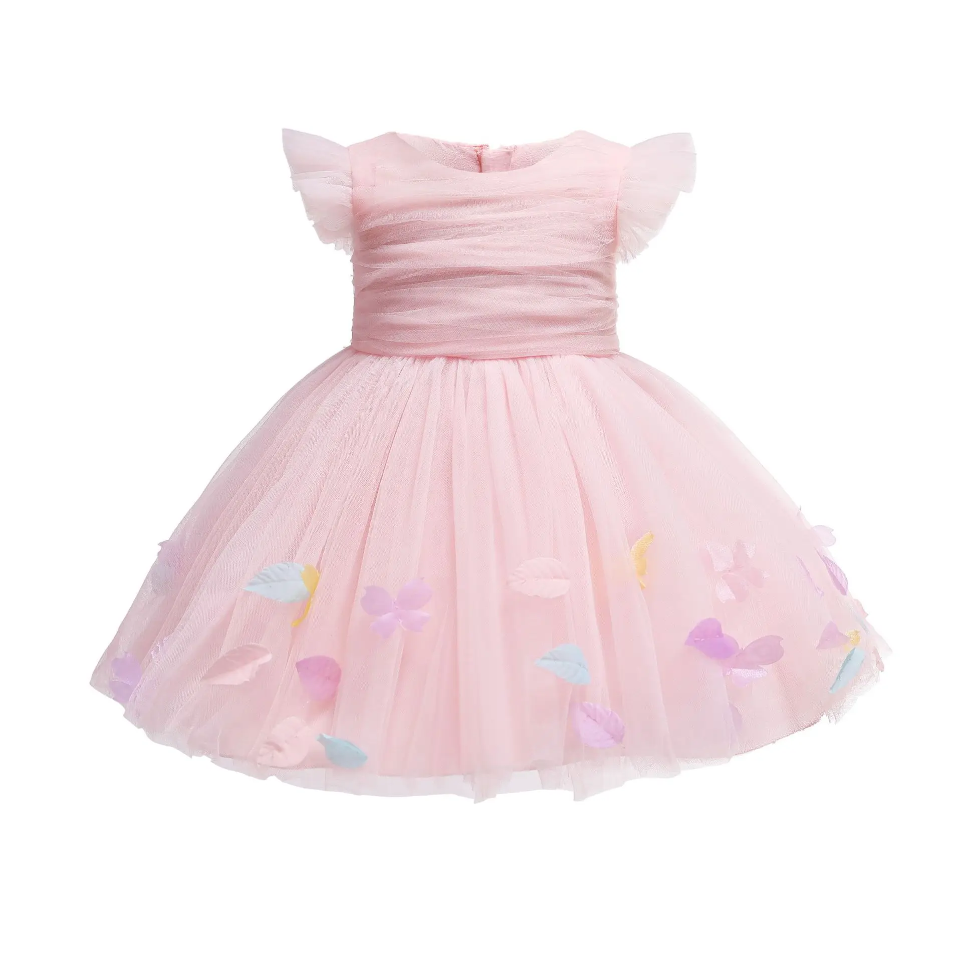 

Pink Petal Pattern Baby Girl Newborn Baptism Dresses Ball Gown 1st Birthdat Dresses Little Girls Clothing