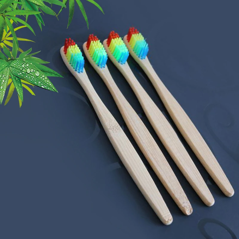 2pcs/lot Environmentally Bamboo Rainbow Toothbrush Bamboo Fibre Wooden Handle Tooth Brush