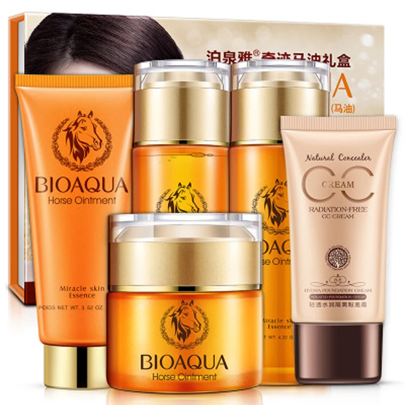 

Bioaqua horse Oil Skin Care Set 5 Set Moisturizing Shrink Pore Cosmetic Set No Box