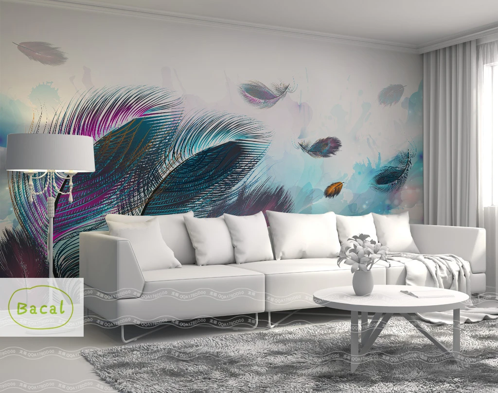 Bacal Custom Mural Wallpaper 3D Fashion Colorful Hand Painted Feather  Texture Wallpaper For Walls Roll Living Room Home Decor - AliExpress