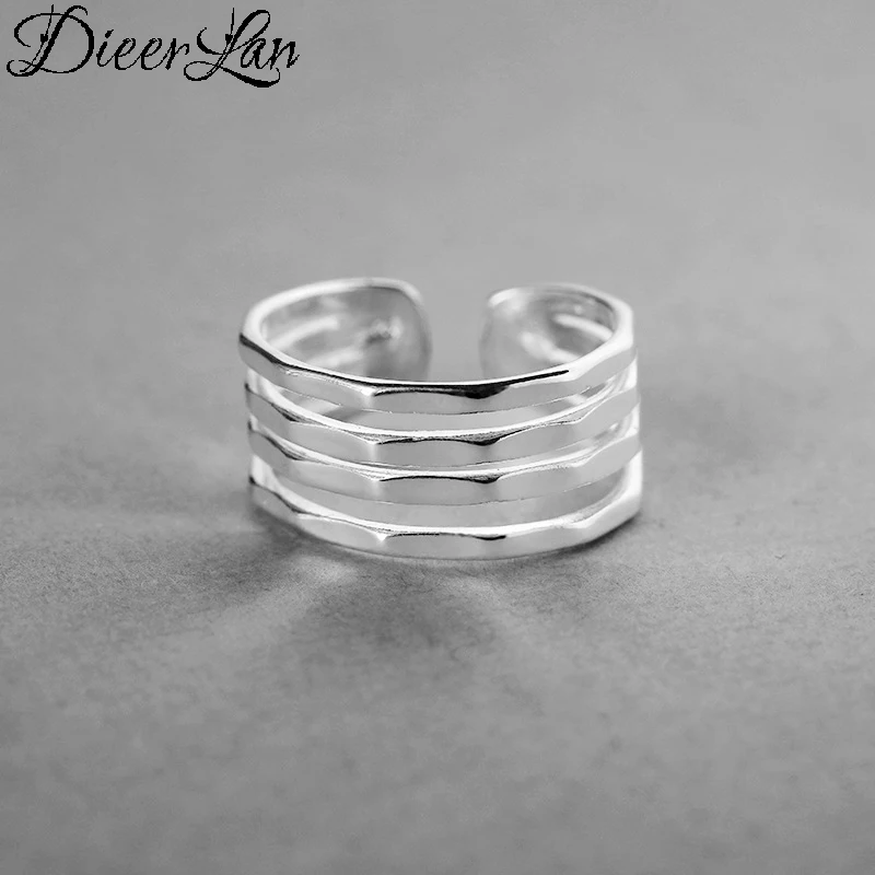 

DIEERLAN Bohemian 925 Sterling Silver Multi Layer Geometric Rings for Women Vintage Adjustable Ring Anillos