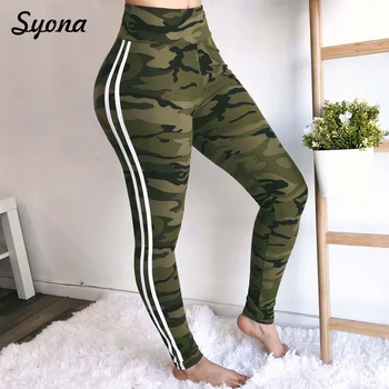 

Women Capris PANTS High Waist Strechy Elastic Camouflage Trousers Tight Push UP Sportswear ladies Side Striped Sweatpants Skinny