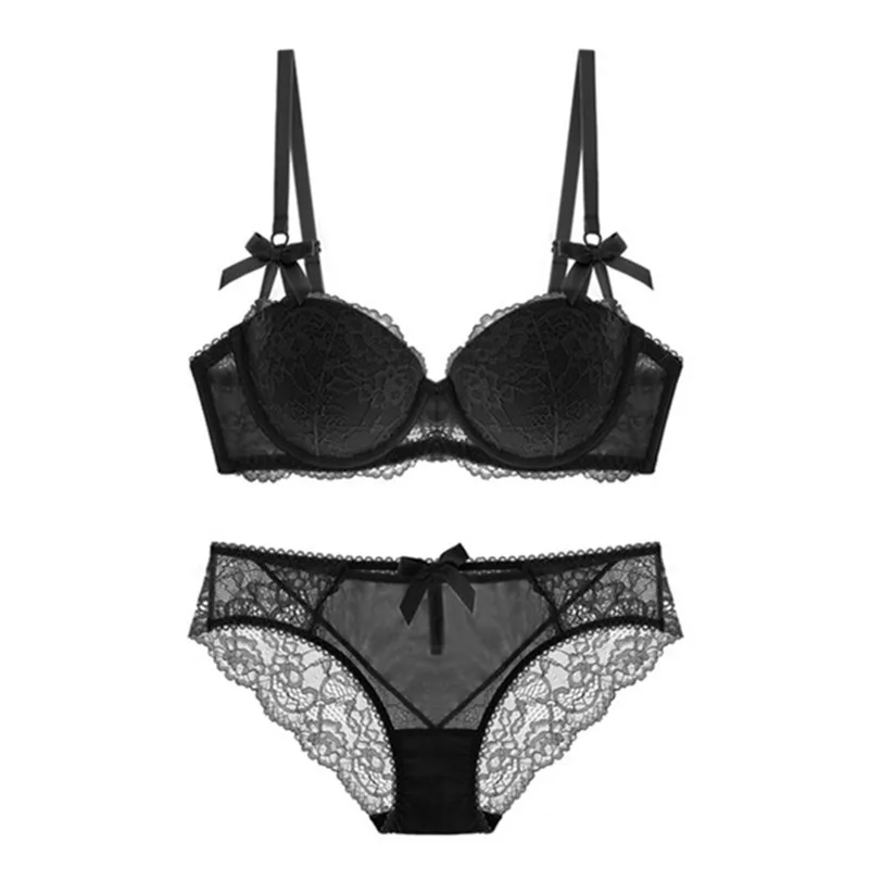 Hot sexy lace girl underwear set 1/2 half cup push uplingerie in the ...