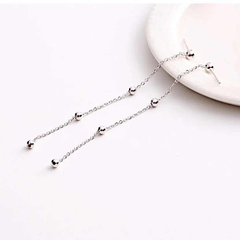 beads long earring 100% 925 Sterling silver Jewelry fashion Hypoallergenic Stud earrings for women gift