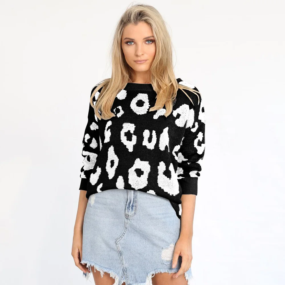 2019 winter and autumn leopard pullover woman sweater cute European style long sleeve o-neck casual knit female sweater 2019 winter and autumn leopard pullover woman sweater cute European style long sleeve o-neck casual knit female sweater