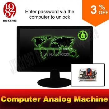 

real life room escape game prop computer analog machine enter password via computer to unlock and get picture clues