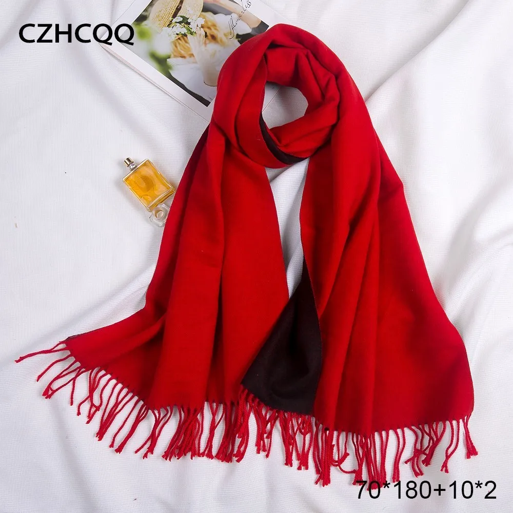 Зимний двухсторонний длинный кашемировый шарф, женский платок, теплая шаль, Женский палантин, Пашмина, женский шарф для девушек - Цвет: 18