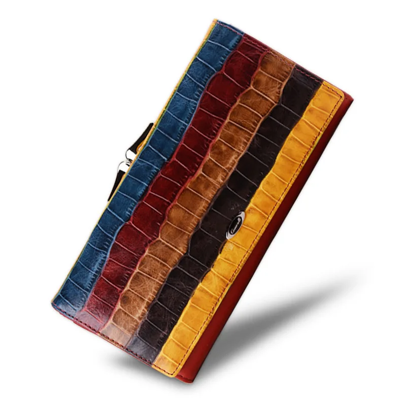 

cossroll 2017 Genuine Leather Wallet Purse New Fashion Colorful Striped Female Long Clutch Bag Wallets for Women