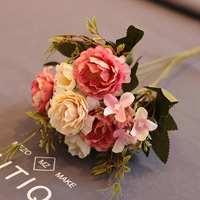 10 пионов искусственные цветы букет пластиковый Шелковый цветок домашний стол свадебные принадлежности Цветочная композиция для вазы - Цвет: 2