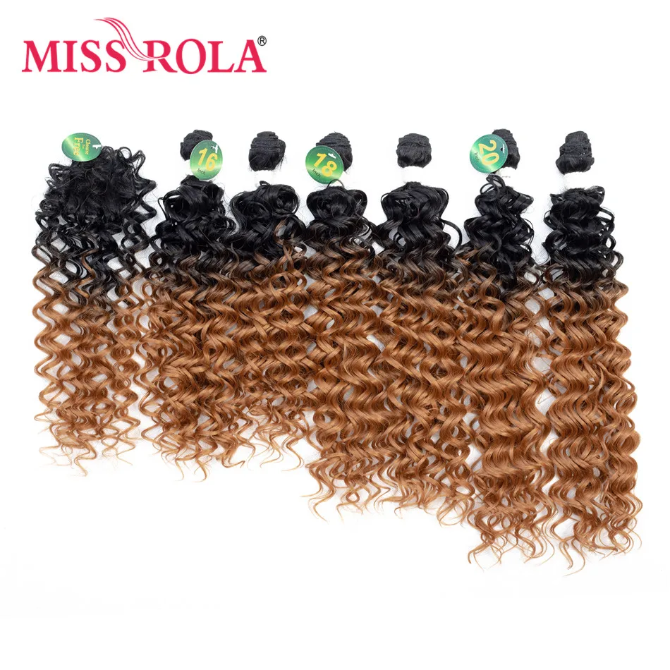 Miss Rola Synthetic Curly Hair Extensions Ombre Colored Hair Weaving Bundles 16-20inch 6pcs/Pack 200g T1B/30 With Free Closure