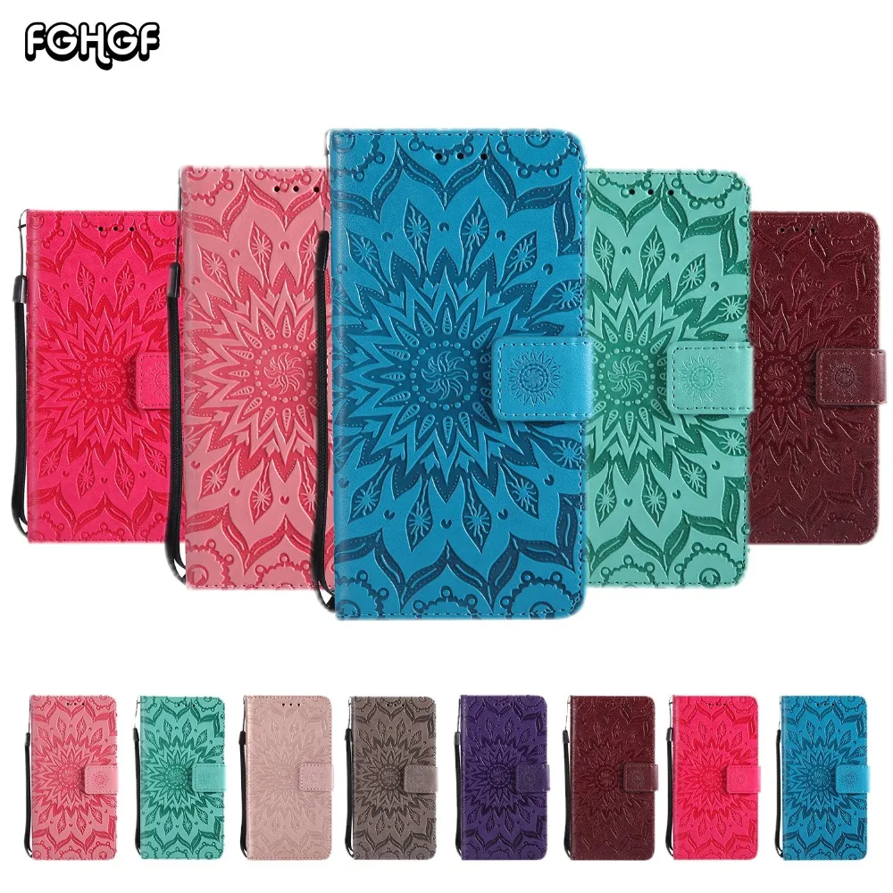 

FGHGF CaseFor Huawei Mate 10 Pro Flip Case For Huawei Honor 7X Cover Sunflower Emboss Flip Leather Cases For Huawei P9 Lite Mini